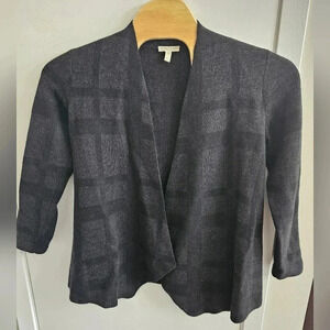 EILEEN FISHER Merino Wool Open Front Windowpane‎ cardigan Size Medium